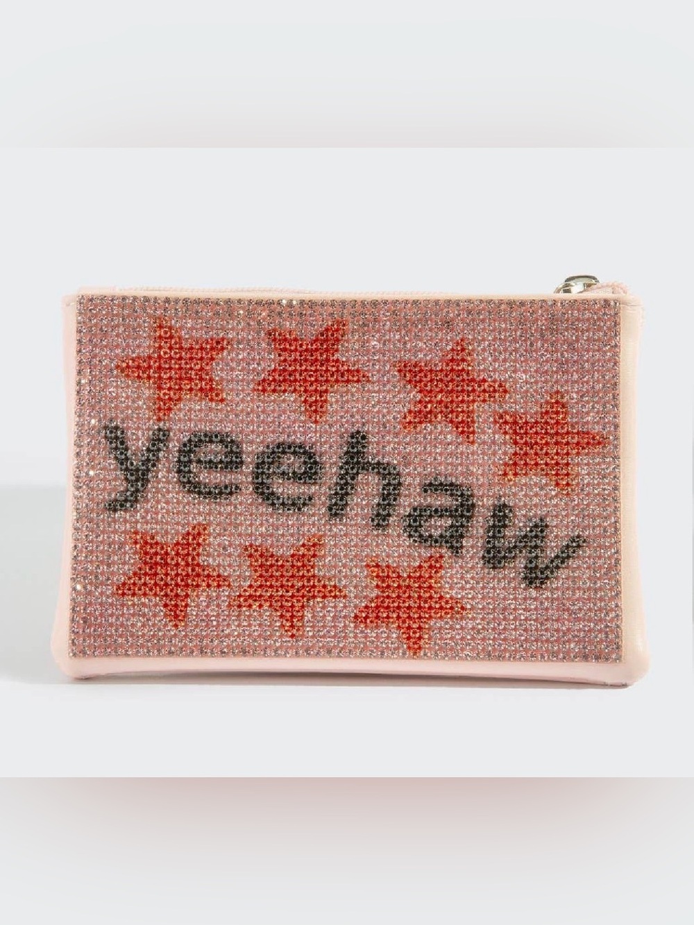 Pink Crystal Star Zip Pouch with 'yeehaw' Detail